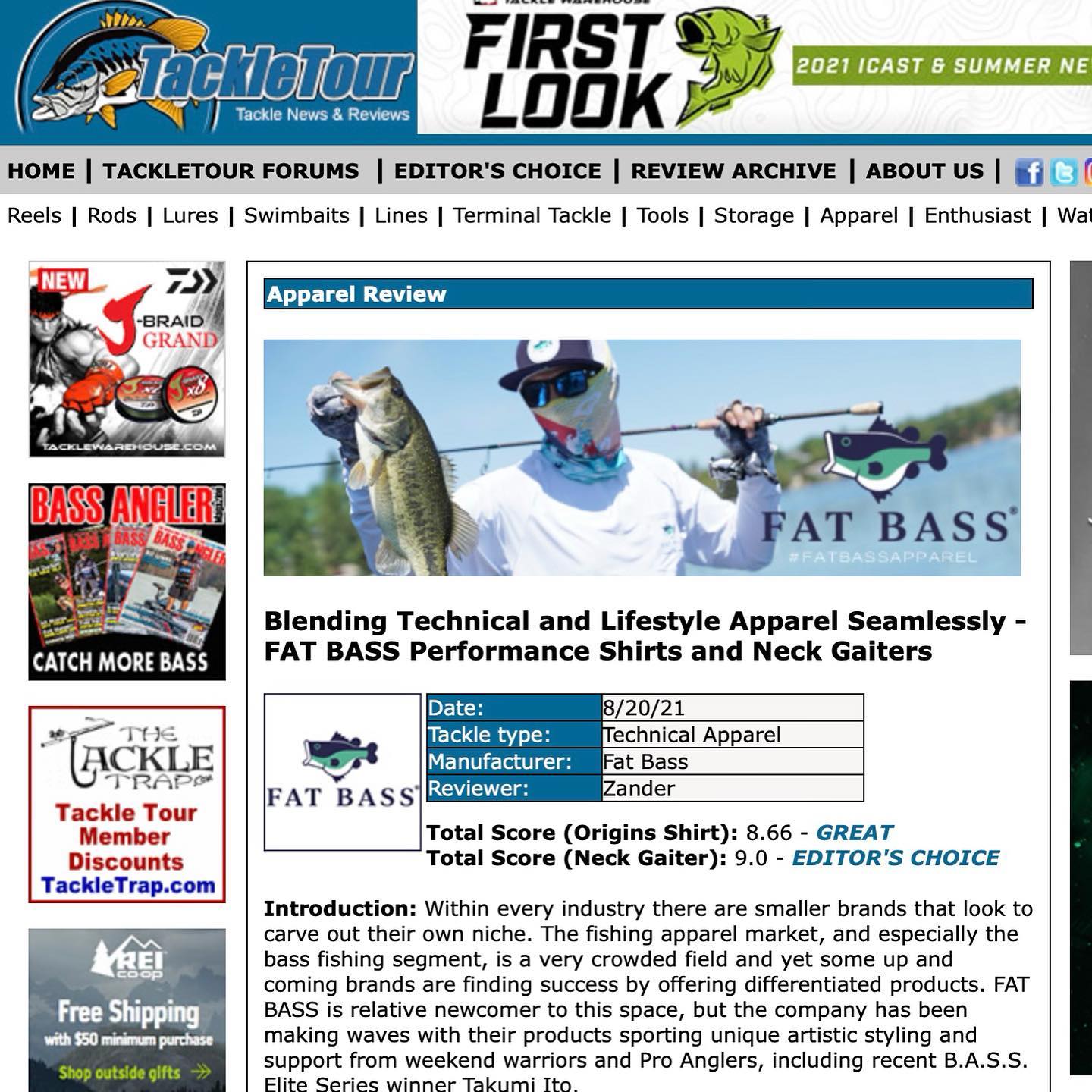 Special Thank You for Tackle Tour for giving FAT BASS an absolutely stellar review!